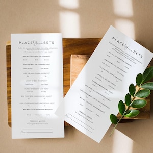 Wedblad bruiloft, bruiloft plaats je weddenschappen, leuk receptiespel, spellen vrijgezellenfeest, spellen bruiloft, bewerkbare bruiloft spellen Canva