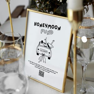 Wedding Honeymoon Fund Qr Code Sign, Hand drawn Wedding Signage, Honeymoon Fund Sign, Whimsical Wedding Signs Table, Wedding Wish Cash Sign