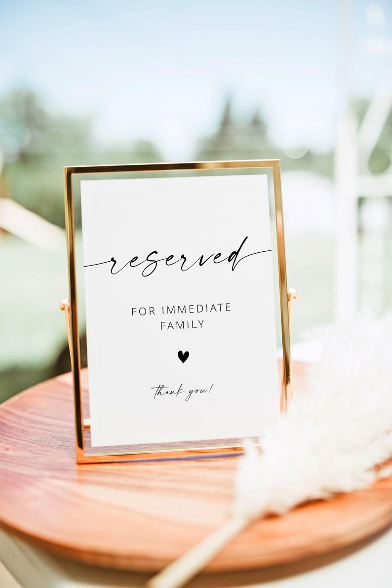Simple Reserved. Sign Reserved Signs for Wedding Tables, Reserved for Family Sign, Minimalist ...