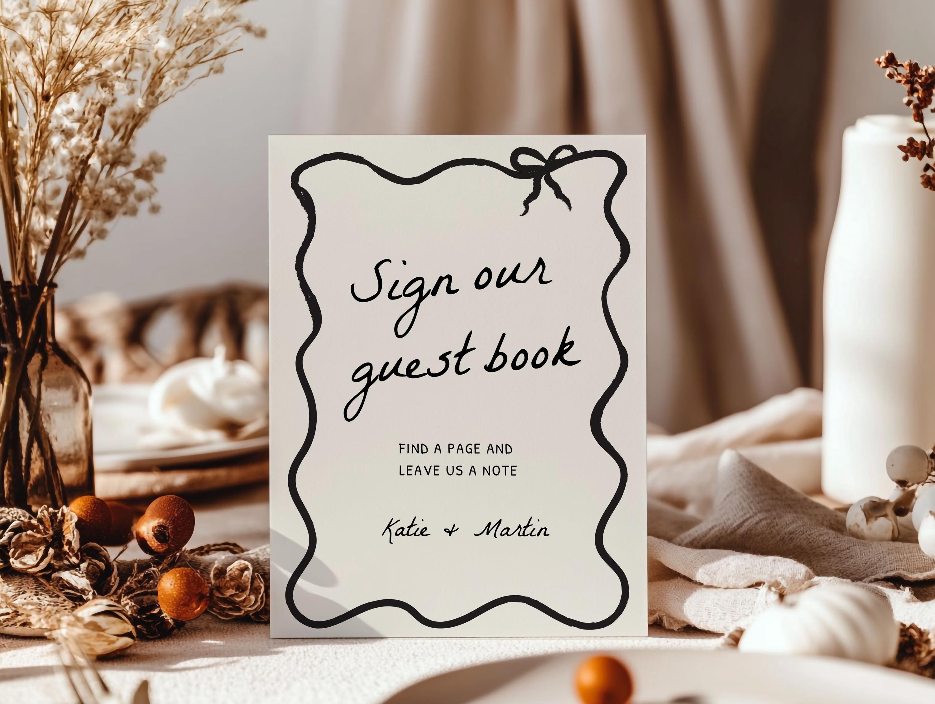 Hand Drawn Wedding Guest Book Sign Template, Whimsical Guest Book Signage, Handwritten Wedding Signage, Editable Guestbook Sign, Coquette