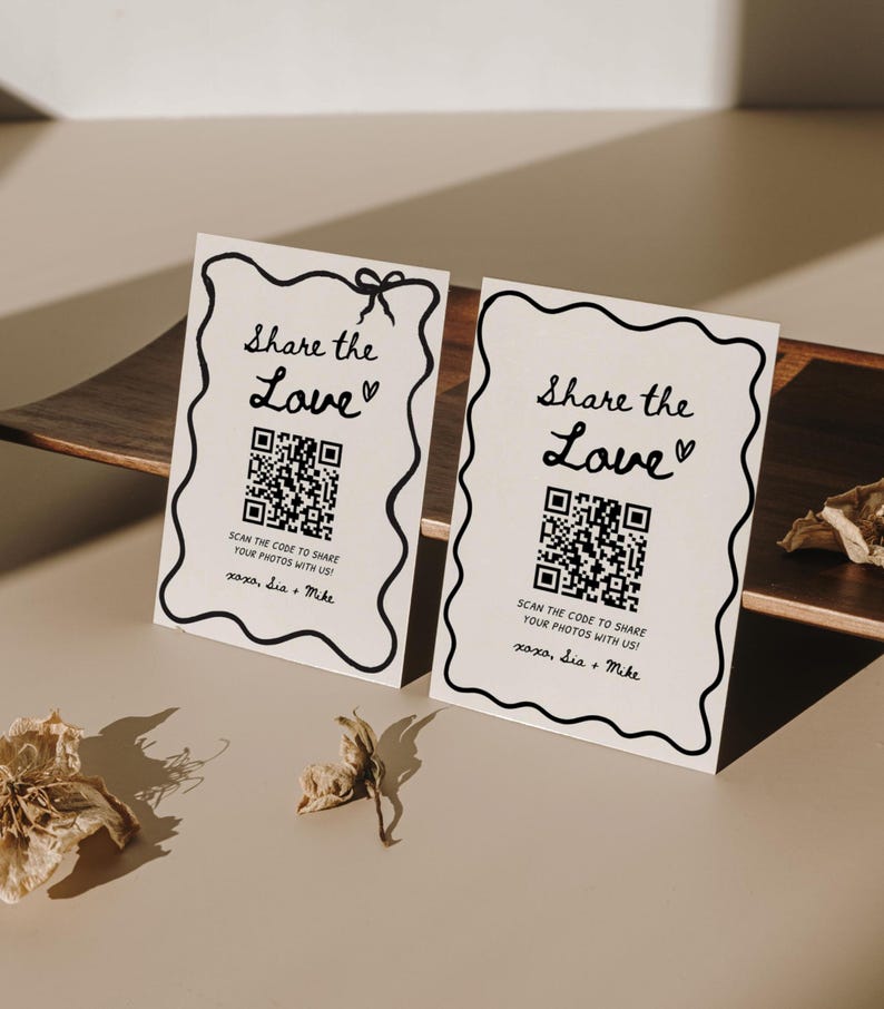Capture the Love Wedding QR Code Card, Hand Drawn Wedding Photo card, QR code wedding card, Instant Download, Editable Printable Download