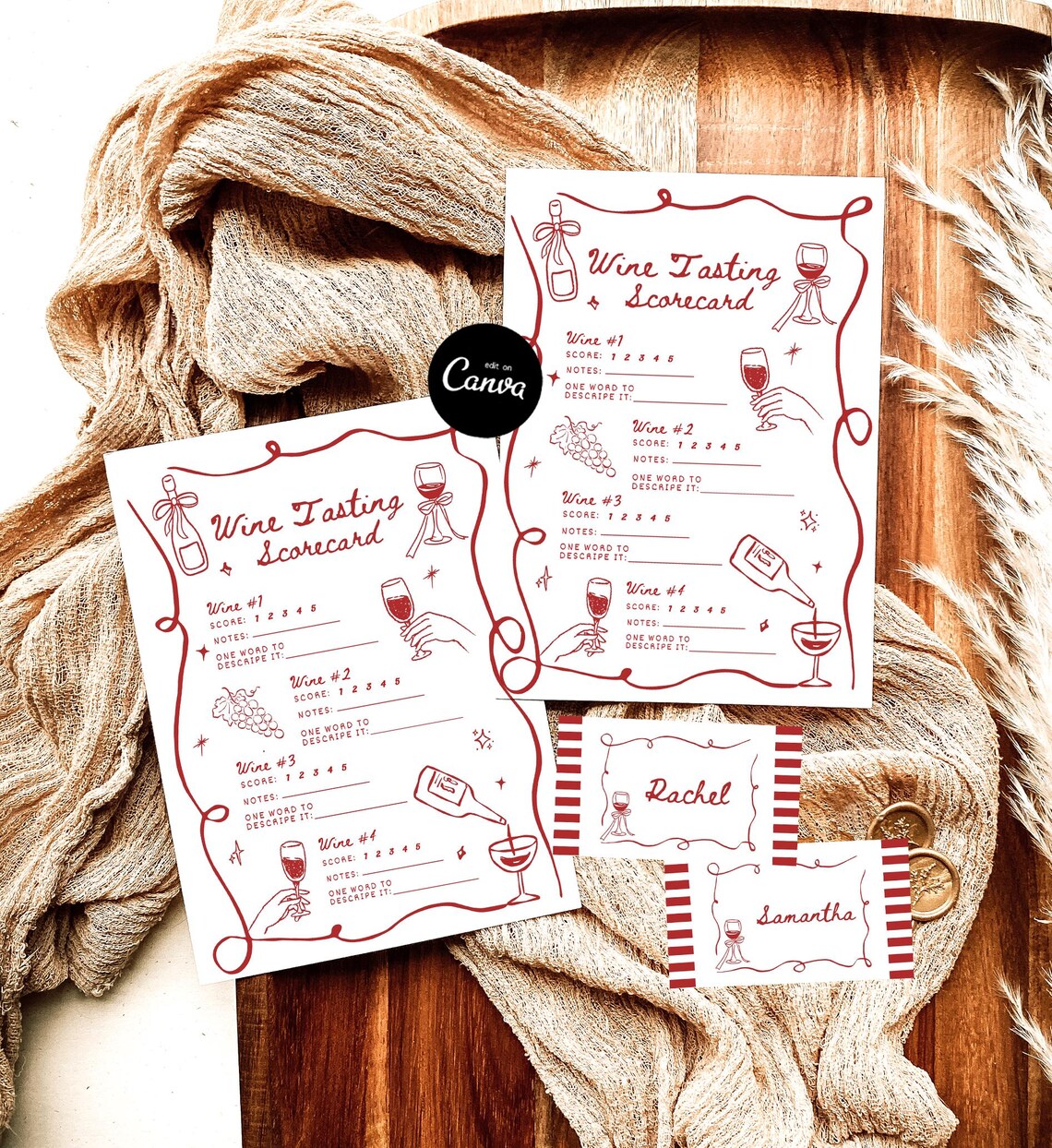 Wine Tasting Score Card Set, Wine Tasting Notes Scorecard, Date Night ...