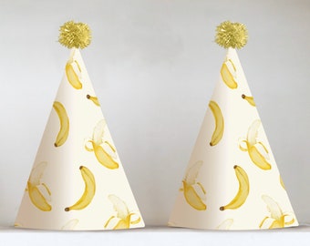 Banana Party Hat Printable, Banana Party Decorations, Tropical Summer Birthday Party Hats Kids, Fruits Party hats Printable DIY