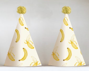 Chapeau de fête de banane imprimable, décorations de fête de banane, chapeaux de fête d'anniversaire d'été tropical enfants, chapeaux de fête de fruits bricolage imprimable