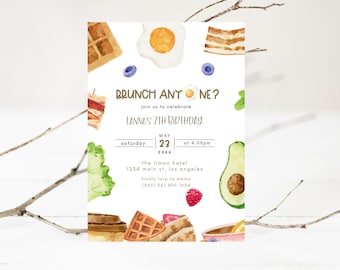 Editable First Birthday Invitation, Brunch Anyone, Brunch Birthday Party, Breakfast, Baby Girls 1st Birthday, Instant Download Template
