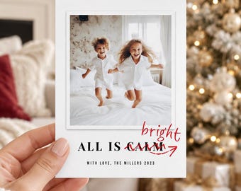 Funny Christmas Card Template, 2026 Christmas Holiday Card Digital Download, All is Bright Christmas Card, Photo Family Christmas Card Canva