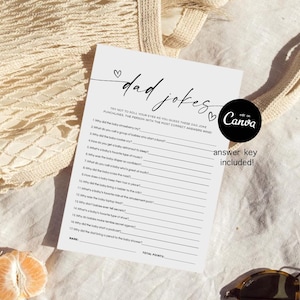 Dad Jokes Baby Shower Game, Dad Jokes Shower Game Trivia, Baby Shower Games Canva Printable, Baby Shower Party Game Cards