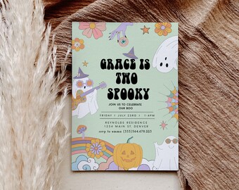 Deux modèles d’invitation d’anniversaire effrayants, invitation d’halloween 2nd, thème d’anniversaire d’Halloween de fille, fête d’Halloween groovy Evite DIY