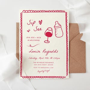 Sip and See Baby Shower Invitation, Baby Meet and Greet Invitation, Hand Drawn Sip & See Invite, New Baby Welcome Invite, Welcoming Newborn