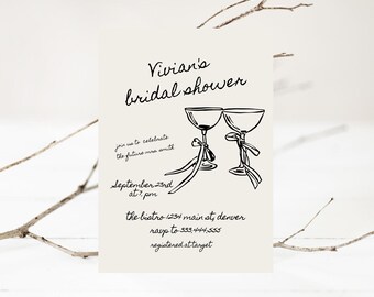 Hand Drawn Scribble Bridal Shower Quirky Invitation Template Hens Part Invite Ribbon Bow Coquette Bridal Shower Theme 2024 EVITE