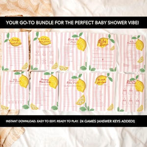 Lemon Baby Shower Games, Pink Lemon Baby Shower, Citrus Baby Shower Games, Fun Baby Shower Games, Ciao Baby Shower Italian Party
