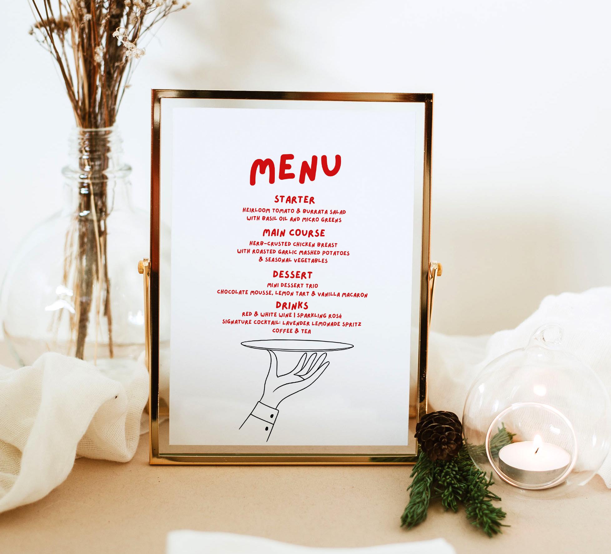 Handwritten Wedding Menu Template Reception Printable Menu Card Simple Wedding Menu Template Hand Drawn Menu Wedding Colorful Menu Canva