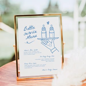 Bottle Service Menu Sign, Signature Mocktail Drink Baby Menu, Non Alcoholic Bar Baby Shower Decor Hand Drawn Template