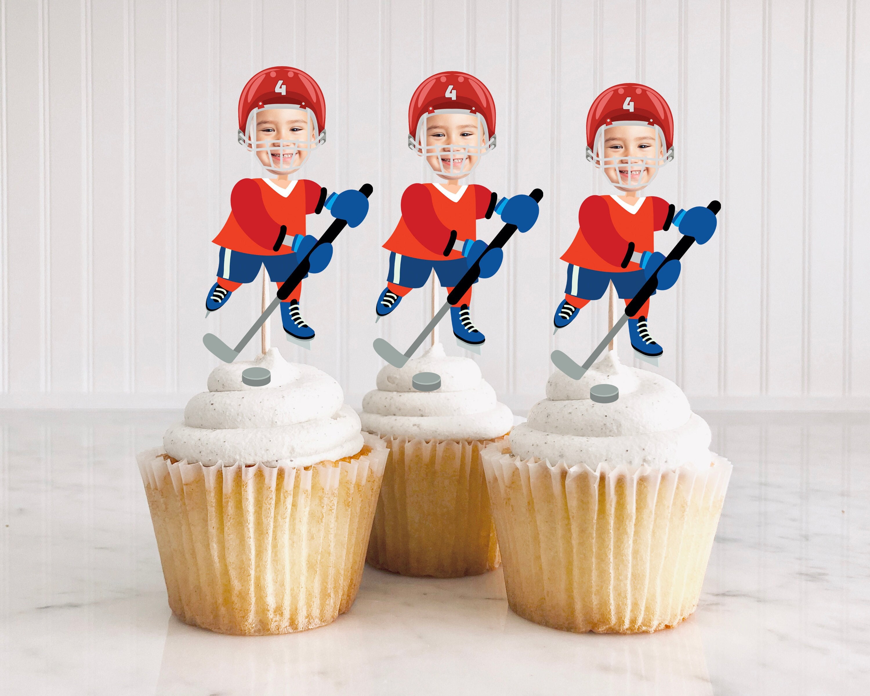 Hockey Cupcake Topper Printable, Hockey Birthday Party Decor, Boy