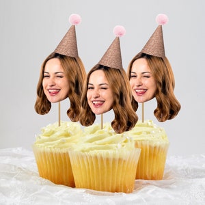 Custom Personalized Cupcake Photo, Face Topper Picks, Cupcake Toppers for Birthday, Retirement Toppers Printable, Bridal Shower Decor Pink