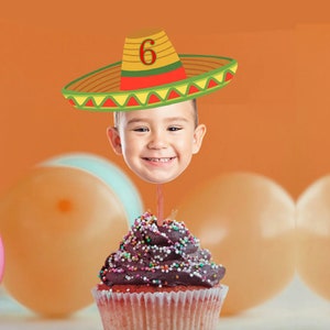 Sombrero Hat Fiesta Photo Cupcake Toppers, Birthday Fiesta Decor Cupcake Toppers, Fiesta Party Decor, Cake Toppers Printable, Mexican Party
