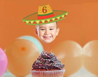 Sombrero hoed Fiesta foto Cupcake Toppers, verjaardag Fiesta Decor Cupcake Toppers, Fiesta Party Decor, taart Toppers afdrukbare, Mexicaanse partij