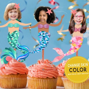 Mermaid Cupcake Toppers Printable, Mermaid Birthday Decor, Cupcake Toppers Face, Cupcake Toppers Birthday, Cake Toppers, Mermaid Theme