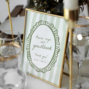 Green Striped Wedding Guestbook Sign Template, Please Sign Our Guestbook Sign, Garden Wedding, Sign Our Guest Book, Classic Wedding Signs