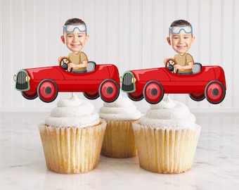 Race Car Cupcake Topper, Vintage Race Car Cupcake Topper, Race Car Birthday Decorations, Face Toppers Printable, Boy Birthday Decor