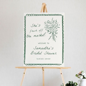 Fresh off the Market Welcome Sign Template, Editable Love in Bloom Baby Shower Printable Welcome Decor, Floral Bouquet Wedding Shower Sign