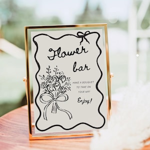 Flower Bar Schild, Wildblumen Bouquet Bar Print Vorlage, Floral Brautdusche Schild, Flower Bar Warenkorb Poster Hand gezeichnet Baby Shower Printable