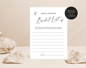 Minimalistische bruiloft bucketlist spel, bucketlist voor bruid en bruidegom kaart, bruiloft bucketlist spel afdrukbaar, bruiloft douche decoraties