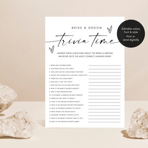 Bride and Groom Trivia Game Minimalist Bridal Shower Game Printable Game Who Knows The Couple Best Game Engagement Party Game Wedding Game