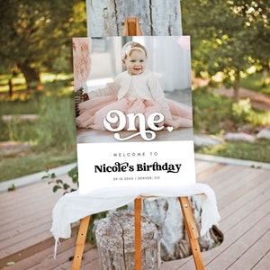 Modern Photo Birthday Welcome Sign Template, 1st Birthday Photo Welcome Sign Printable, Photo Welcome Sign Instant Download