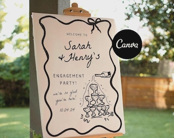 Engagement Party Sign Invitation Hand Drawn, Couples Shower Invite, Engagement Party Welcome Sign, Champagne Engagement Welcome Sign CANVA