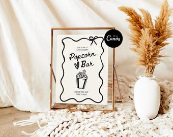Wedding Popcorn Bar Sign Template, Let's Get This Party Poppin' Sign, Modern Wedding Popcorn, Popcorn Bar Wedding, Editable Party Sign Canva