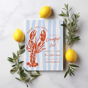 Editable Crawfish Boil Party Invitation, Seafood Boil Invite Hand Drawn Let The Good Times Boil Bayou Blues Louisiana Invite couples shower