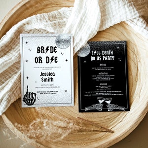 Halloween Bride or Die Bachelorette Invitation & Itinerary, Skull Bachelorette Itinerary, Till Desth Do Us Party Bachelorette Invite, DIY