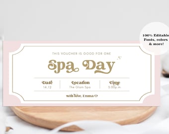 Spa Day Coupon Certificate, Birthday Spa day coupon, Spa Voucher Template, Spa Gift for Her, Spa Gift Christmas For Her, Editable Template