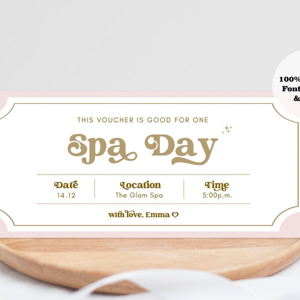 Spa Day Coupon Certificate, Birthday Spa day coupon, Spa Voucher Template, Spa Gift for Her, Spa Gift Christmas For Her, Editable Template