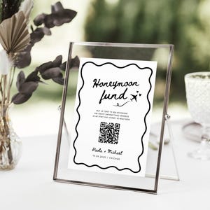 Whimsical Wedding Honeymoon Fund QR Code Sign Template, Hand Drawn Honeymoon Fund Sign, Signs for Wedding Template Download Table Decor