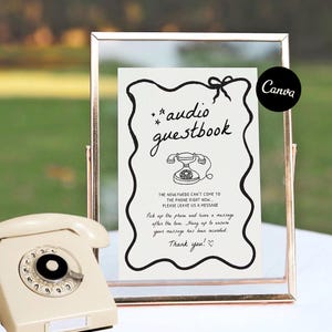 Audio-Gästebuchschild, Hochzeit-Ton-Gästebuch, Telefonnachricht-Gästebuch, Telefon abheben, Nachricht hinterlassen, bearbeitbare Hochzeitsvorlage DIY