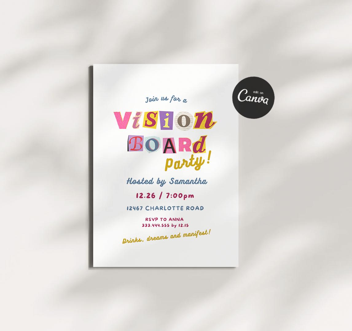 Vision Board Party Invitation, Manifesting Party Invite, Holiday Girls ...