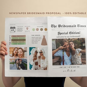 Bridesmaid Proposal Newspaper Template, Maid of Honor Proposal Newspaper Printable, Bridesmaid Infographic Card DIY, Bridal Party Info