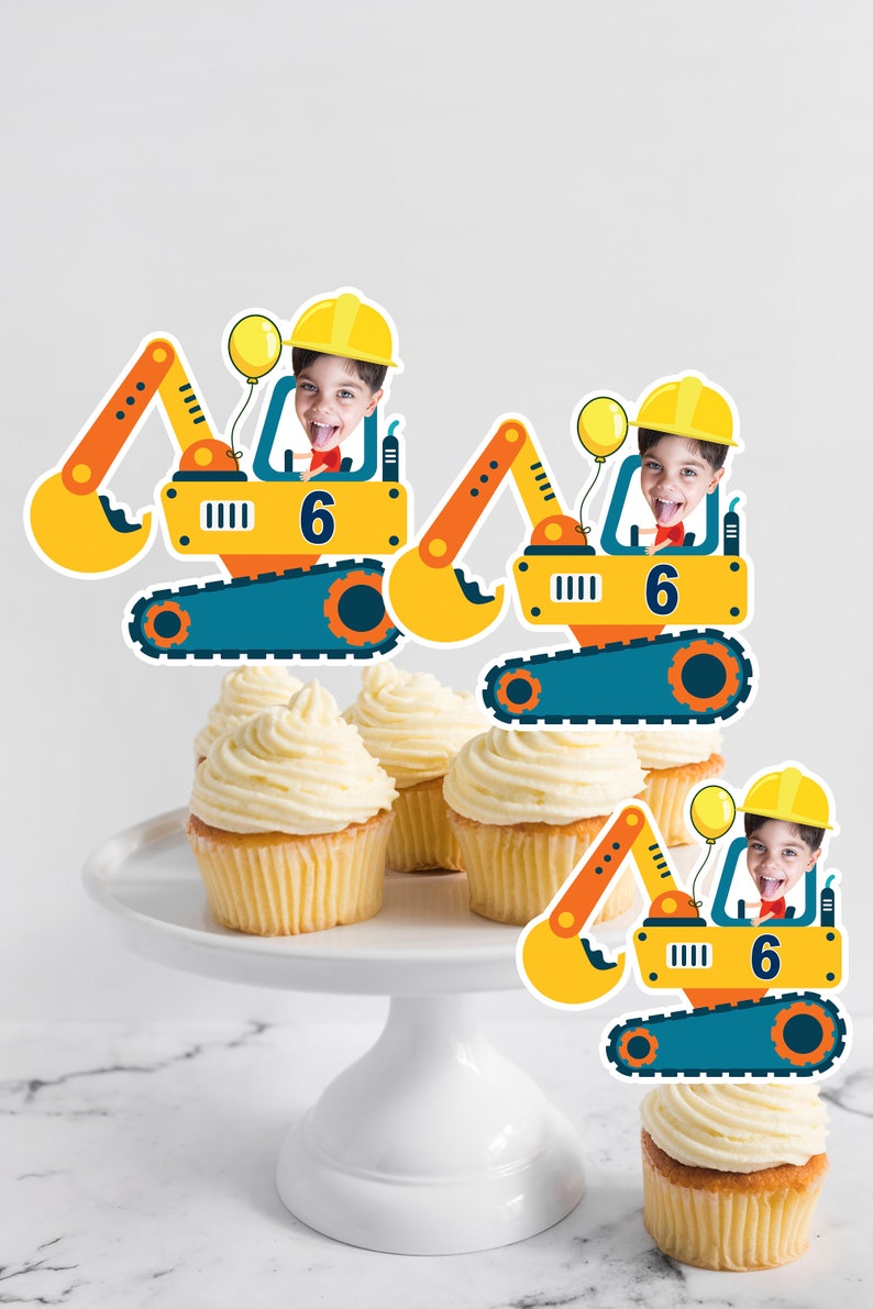 Excavator Photo Cupcake Topper, Backhoe Cupcake Topper, Boy Birthday