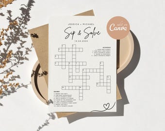 Wedding Crossword Puzzle Sip and Solve Crossword Puzzle Wedding Crossword Template Wedding Games Sip and Solve Crossword Puzzle Template DIY
