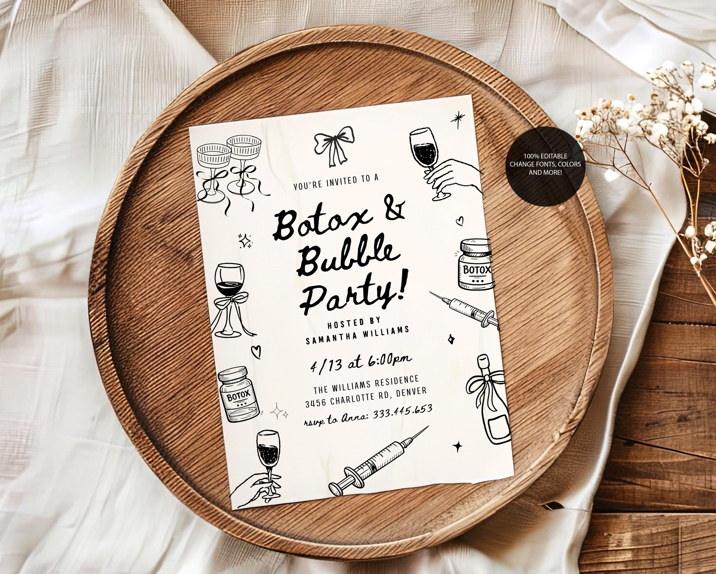 Botox Party Example Botox and Bubble Party Invitation, Botox Party Invite Template, Medspa ...