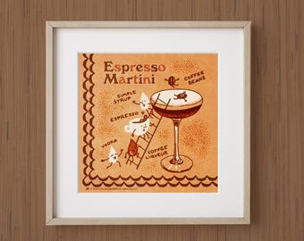 Retro cocktail illustration instant download vintage bar Espresso Martini drink