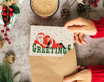 Vintage Christmas Card Funny Seductive Santa Holiday illustration digital download