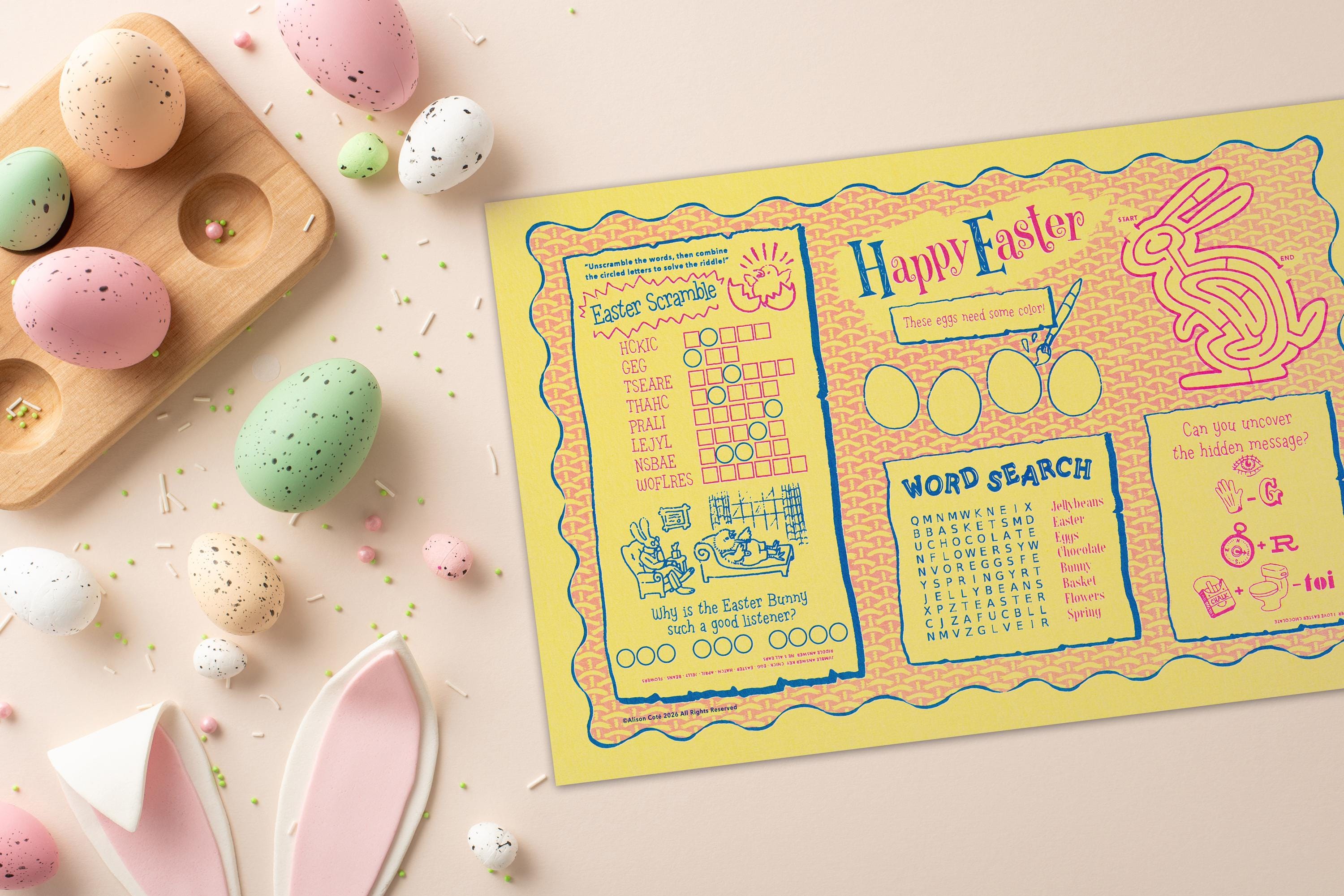 Set de table puzzle de Pâques à téléchargement immédiat, décoration de fête pour enfants