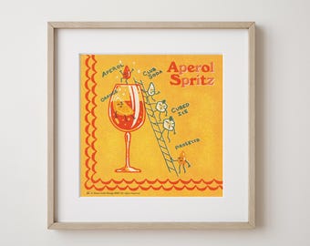 Retro cocktail illustration digital download bar cart print signature drink Aperol Spritz