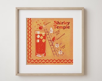 Retro kids drink illustration playroom decor wall art vintage shirley temple cartoon drawing