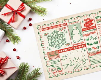 Vintage Christmas Party Retro Activity Sheet Placemat for Kids Kitschy Menu Download