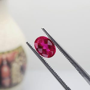 1.45ct Lab Created Ruby 8x6mm Oval Checkerboard Cut Loose Faceted Gemstone