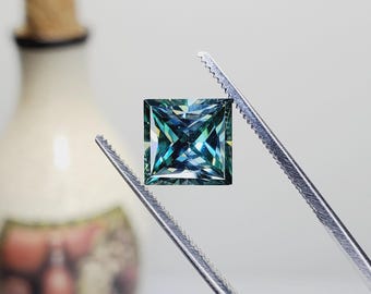 3.15ct Dark Teal Blue-green Moissanite 8.5mm Square Princess